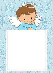 Angel on frame with space for text