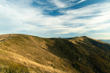 dramatic soft colors mountain ridge trekking route highland background scenery landscape view 