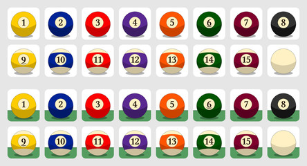 Set of pool balls icons. Flat colors