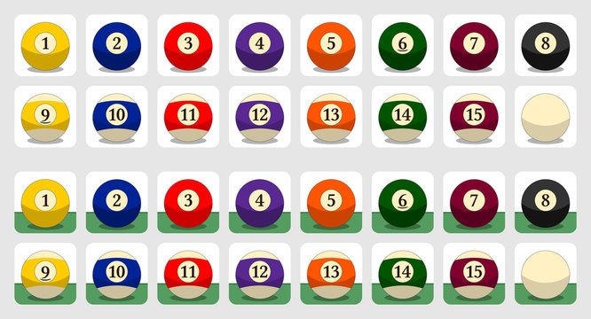 Set of pool balls icons. Flat colors