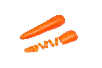 Fresh carrot and cut pieces isolated on white background as package design element.