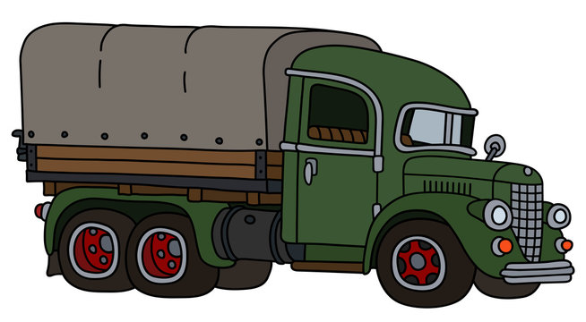 The Vectorized Hand Drawing Of An Old Green Delivery Truck