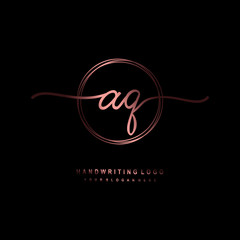 AQ Initial handwriting logo design with circle lines dark pink gradation color. handwritten logo for fashion, beauty, team, wedding, luxury logo