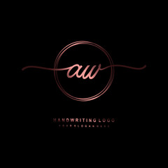 AW Initial handwriting logo design with circle lines dark pink gradation color. handwritten logo for fashion, beauty, team, wedding, luxury logo