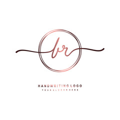 Fototapeta premium BR Initial handwriting logo design with circle lines dark pink gradation color. handwritten logo for fashion, beauty, team, wedding, luxury logo