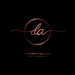 DA Initial handwriting logo design with circle lines dark pink gradation color. handwritten logo for fashion, beauty, team, wedding, luxury logo