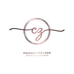 CZ Initial handwriting logo design with circle lines dark pink gradation color. handwritten logo for fashion, beauty, team, wedding, luxury logo