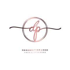 DP Initial handwriting logo design with circle lines dark pink gradation color. handwritten logo for fashion, beauty, team, wedding, luxury logo