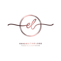EL Initial handwriting logo design with circle lines dark pink gradation color. handwritten logo for fashion, beauty, team, wedding, luxury logo