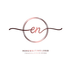 EN Initial handwriting logo design with circle lines dark pink gradation color. handwritten logo for fashion, beauty, team, wedding, luxury logo