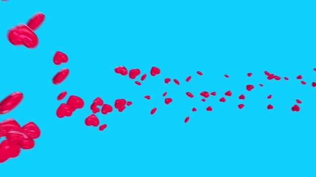 Realistic 3d cartoon red heart flying and rotated on blue background. Colorful symbol of Valentine's day. Abstract romantic concept for holiday or broadcast decoration. Loop 3d animation.
