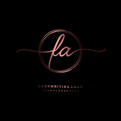 FA Initial handwriting logo design with circle lines dark pink gradation color. handwritten logo for fashion, beauty, team, wedding, luxury logo - obrazy, fototapety, plakaty