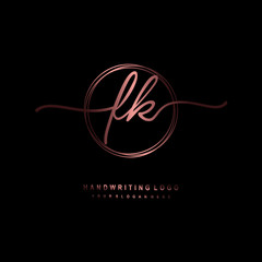 FK Initial handwriting logo design with circle lines dark pink gradation color. handwritten logo for fashion, beauty, team, wedding, luxury logo