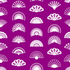 Hand Fan Signs Thin Line Seamless Pattern Background. Vector