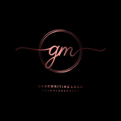 GM Initial handwriting logo design with circle lines dark pink gradation color. handwritten logo for fashion, beauty, team, wedding, luxury logo