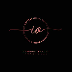 IO Initial handwriting logo design with circle lines dark pink gradation color. handwritten logo for fashion, beauty, team, wedding, luxury logo