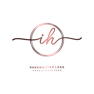 IH Initial handwriting logo design with circle lines dark pink gradation color. handwritten logo for fashion, beauty, team, wedding, luxury logo