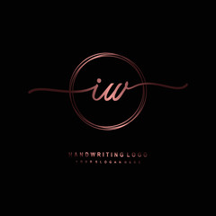 IW Initial handwriting logo design with circle lines dark pink gradation color. handwritten logo for fashion, beauty, team, wedding, luxury logo