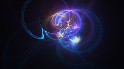Fototapeta premium Abstract blue and violet glowing shapes. Fantasy light background. Digital fractal art. 3d rendering.