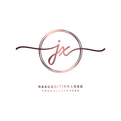 JX Initial handwriting logo design with circle lines dark pink gradation color. handwritten logo for fashion, beauty, team, wedding, luxury logo