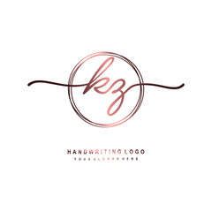Obraz premium KZ Initial handwriting logo design with circle lines dark pink gradation color. handwritten logo for fashion, beauty, team, wedding, luxury logo