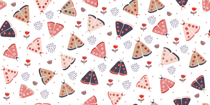 Seamless pattern with decorative butterflies moth 