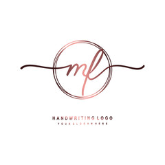 MF Initial handwriting logo design with circle lines dark pink gradation color. handwritten logo for fashion, beauty, team, wedding, luxury logo