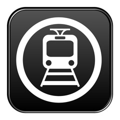 Schwarzer Button mit Kreis zeigt Zug oder Straßenbahn