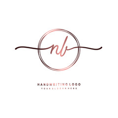 NB Initial handwriting logo design with circle lines dark pink gradation color. handwritten logo for fashion, beauty, team, wedding, luxury logo