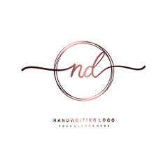 Fototapeta premium ND Initial handwriting logo design with circle lines dark pink gradation color. handwritten logo for fashion, beauty, team, wedding, luxury logo