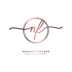 NF Initial handwriting logo design with circle lines dark pink gradation color. handwritten logo for fashion, beauty, team, wedding, luxury logo