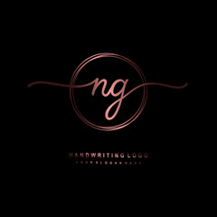 NG Initial handwriting logo design with circle lines dark pink gradation color. handwritten logo for fashion, beauty, team, wedding, luxury logo