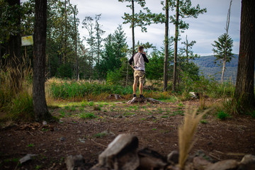 man hiking in mountains
