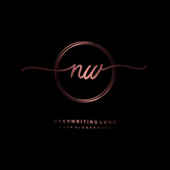 NW Initial handwriting logo design with circle lines dark pink gradation color. handwritten logo for fashion, beauty, team, wedding, luxury logo