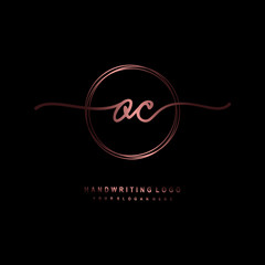 OC Initial handwriting logo design with circle lines dark pink gradation color. handwritten logo for fashion, beauty, team, wedding, luxury logo