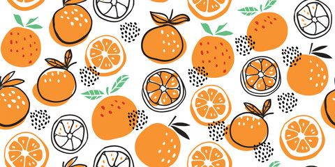 Stylish citrus oranges fruits seamless pattern - 303863618