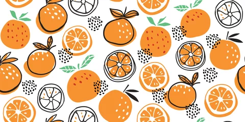 Behang Oranje Stijlvol citrus sinaasappelen fruit naadloos patroon