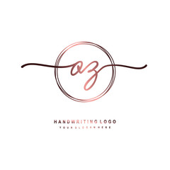 Obraz premium OZ Initial handwriting logo design with circle lines dark pink gradation color. handwritten logo for fashion, beauty, team, wedding, luxury logo