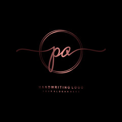 PQ Initial handwriting logo design with circle lines dark pink gradation color. handwritten logo for fashion, beauty, team, wedding, luxury logo