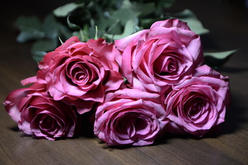 Festive mood. A bouquet of fresh fragrant pink roses for lovers.