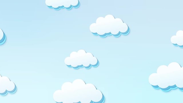 Abstract kawaii. Blue sky full of clouds moving right to left. Cartoon sky animated gradient background. Flat animation. 4k	