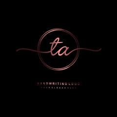 TA Initial handwriting logo design with circle lines dark pink gradation color. handwritten logo for fashion, beauty, team, wedding, luxury logo