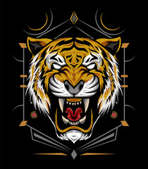 Roaring tiger logo design vector illustration. The Tiger head illustration on the black background