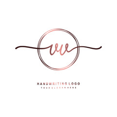 VV Initial handwriting logo design with circle lines dark pink gradation color. handwritten logo for fashion, beauty, team, wedding, luxury logo