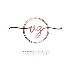 VZ Initial handwriting logo design with circle lines dark pink gradation color. handwritten logo for fashion, beauty, team, wedding, luxury logo