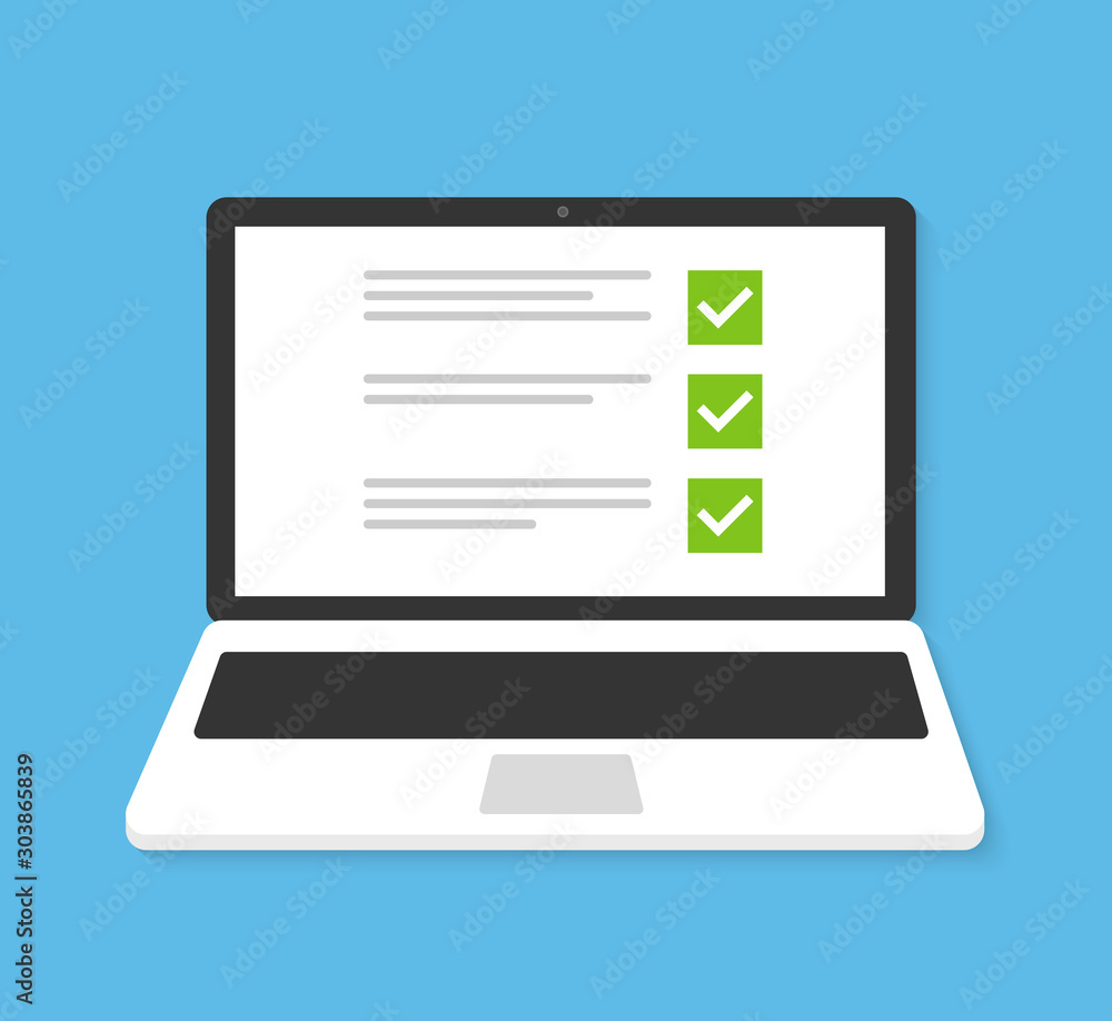Aufkleber laptop with checkbox screen. flat icon vector
