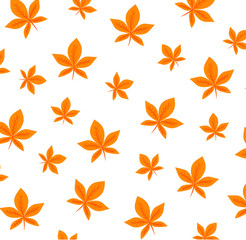 Pattern with chestnut tree leafs on white background. Autumn chestnut's leaves. Wrapping paper or fabric.