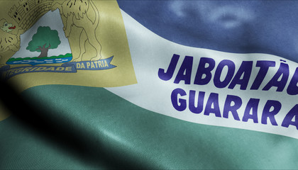 3D Waving Brazil City Flag of Jaboatao dos Guararapes Closeup View