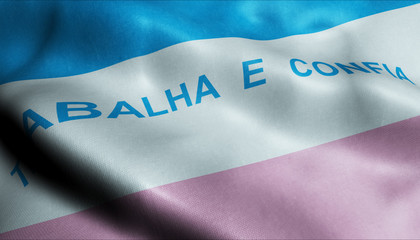 3D Waving Brazil City Flag of Espirito Santo Province Closeup View