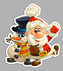 Santa Claus and snowman sticker